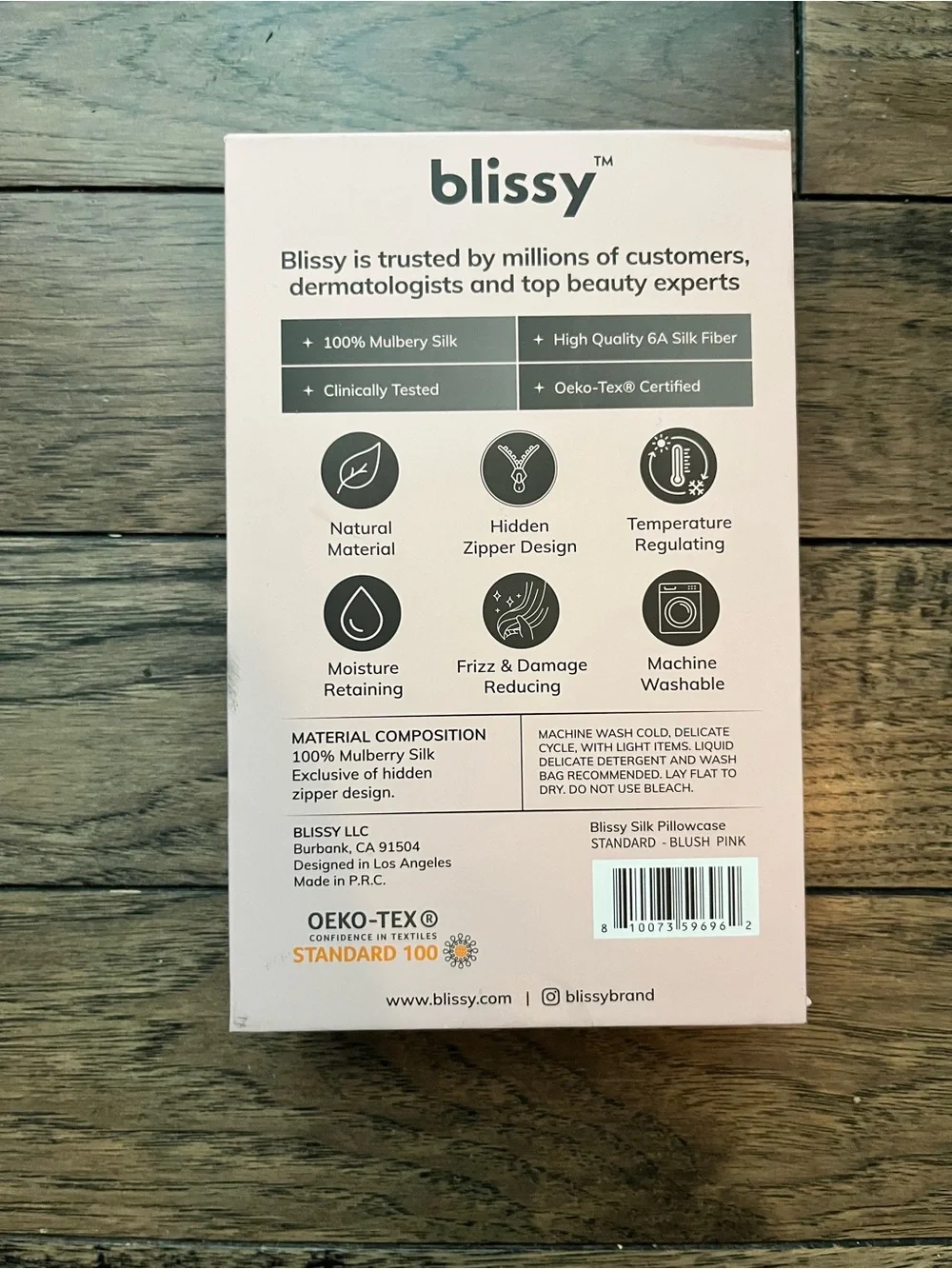 Blissy 100 Mulberry Silk Blush Rose Pillowcase standard small NIB